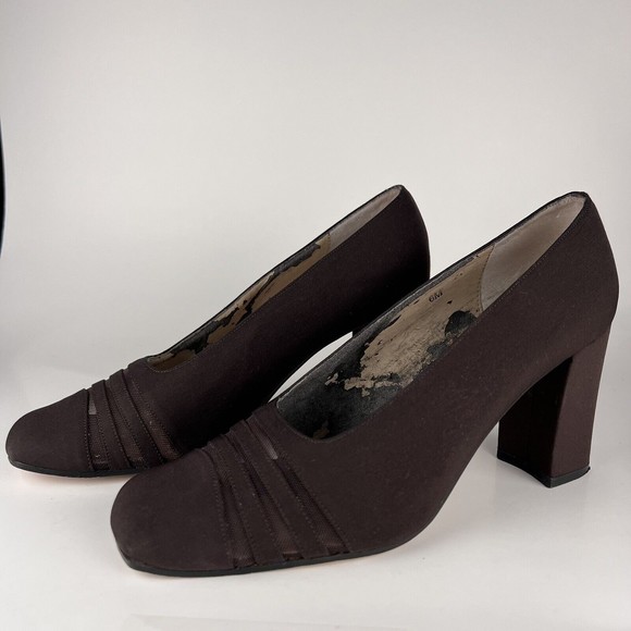 Vintage VAN ELi East Pumps Sz 6M Brown with 3 See-Through Stripes - Picture 4 of 12